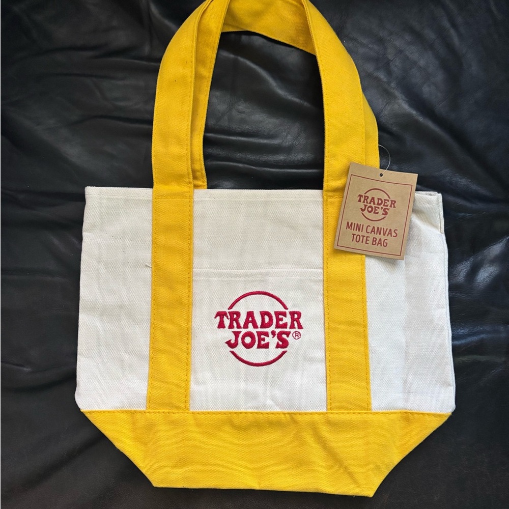NWT In Hand Trader Joes Yellow Mini Canvas Tote Bag